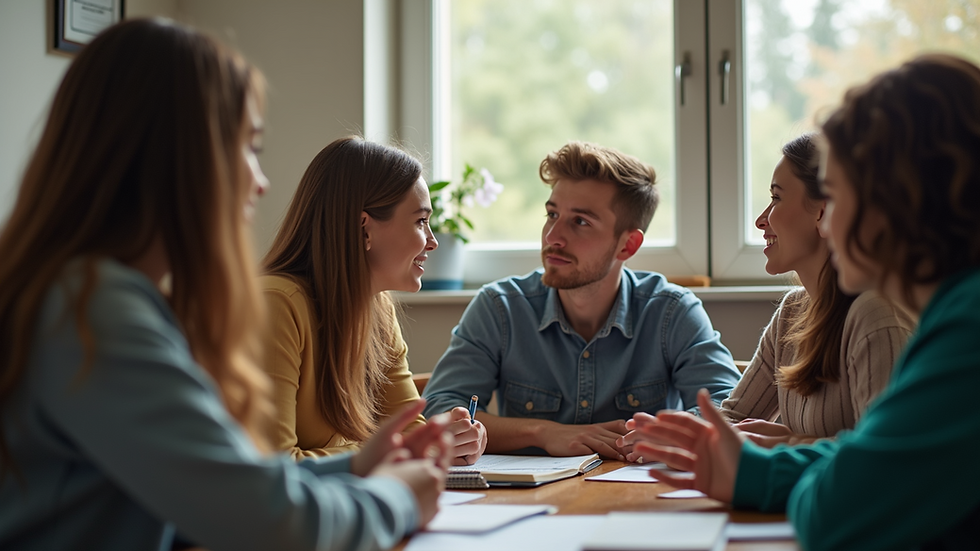 Eye-level view of a group of teens sitting together, engaged in a supportive conversation