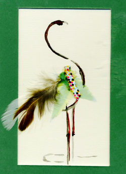 Aquarelle cadre vert (Flamant)