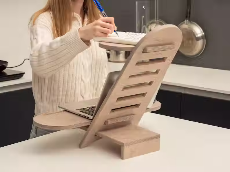 Thumbnail: Ergonomic Solid Wood Sit-Stand Laptop Desk – Adjustable Height Riser
