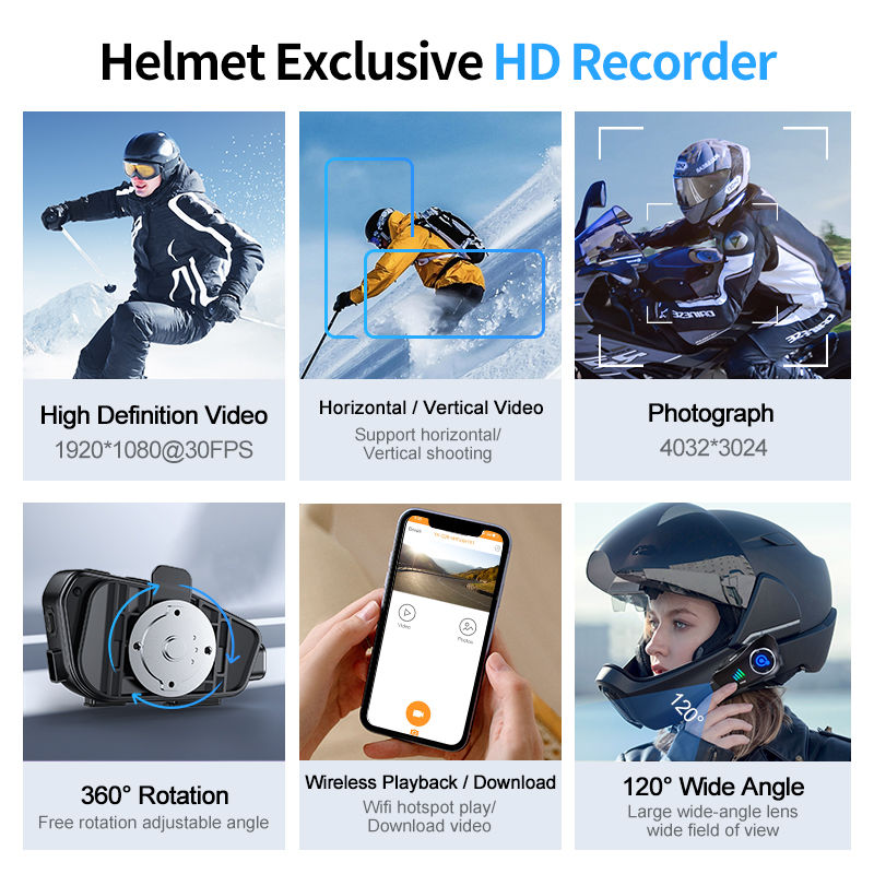 Thumbnail: Q28 Wireless Bluetooth Helmet Headset, Comes with Built in 1080P Camera 32GB