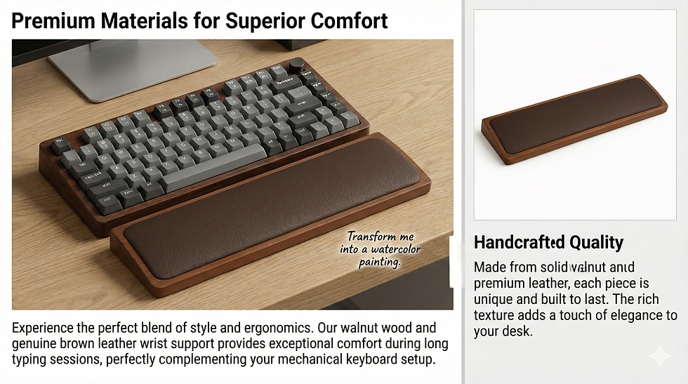 Thumbnail: Ergonomic Wooden Keyboard Wrist Rest – 100% Teak Wood with Soft Leather Cushion