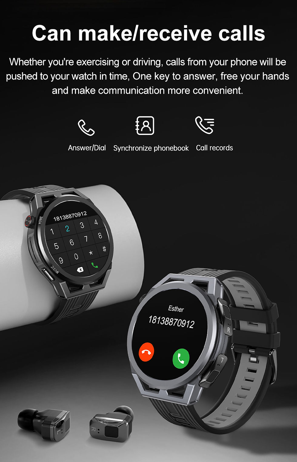 Thumbnail: 5ound Atome Harmony Watch Inbuilt TWS Earbuds, 4GB Storage for Offline Songs, HR