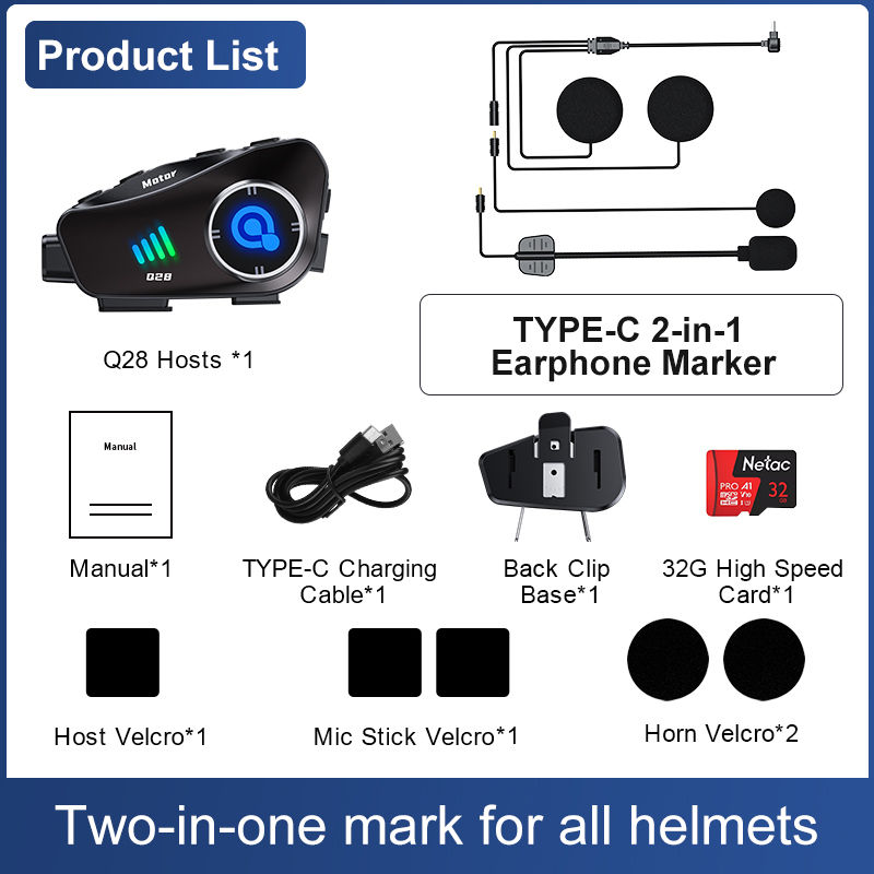 Thumbnail: Q28 Wireless Bluetooth Helmet Headset, Comes with Built in 1080P Camera 32GB