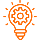 A picture of a gear inside of a bulb symbolizing innovation strategy and new concept development.