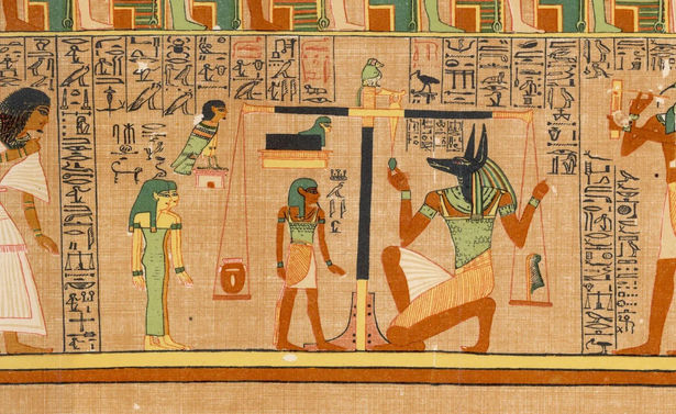 Anubis weighing the soul of the scribe Ani, from the Egyptian Book of the Dead