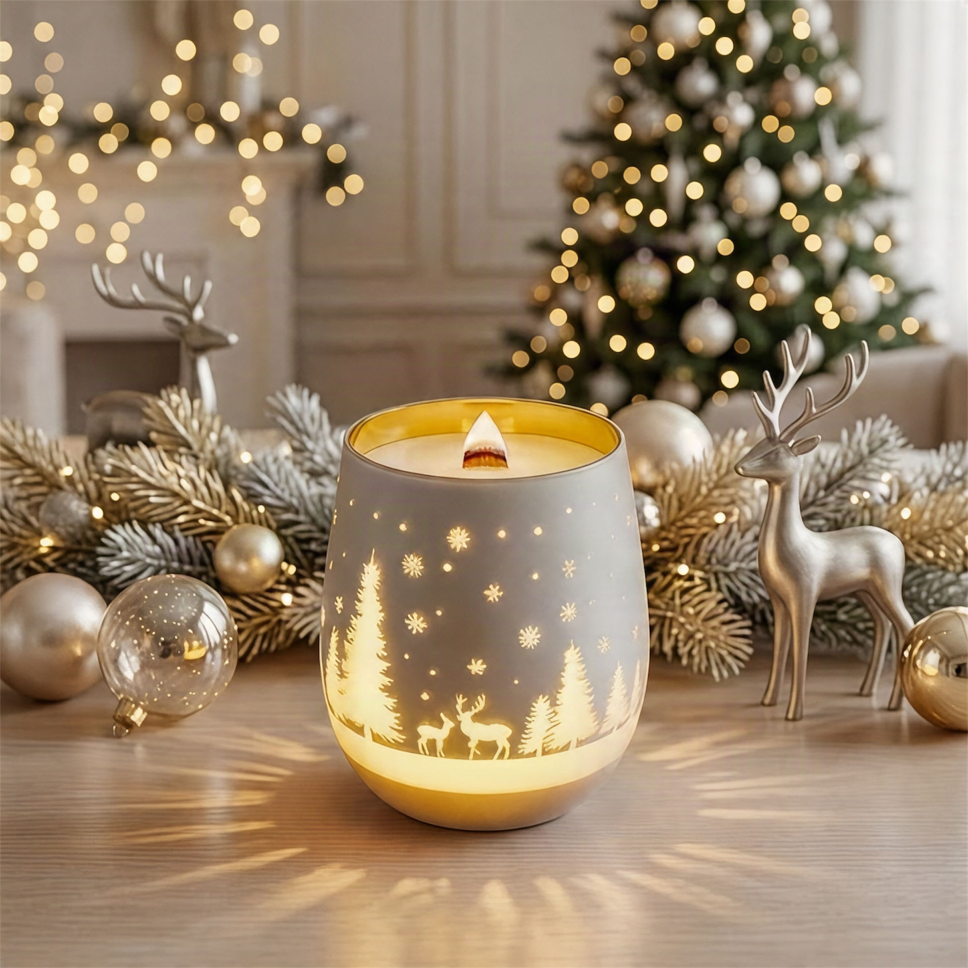 Frosted Woodland Silhouette Luminary (12 oz.)