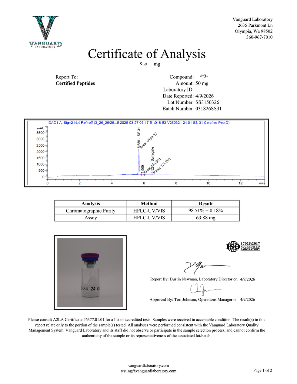 Thumbnail: Certified Peptides- S-31 50MG