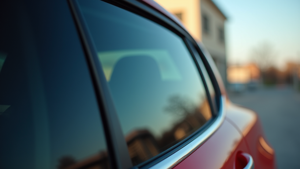 Close-up view of a car door window with professionally applied window tint