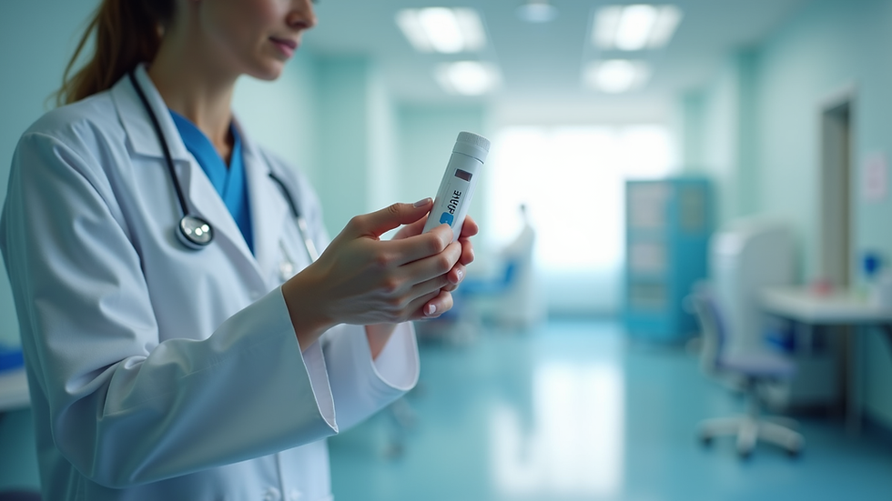 Eye-level view of a pediatrician holding a BioFire test kit in a clinic room