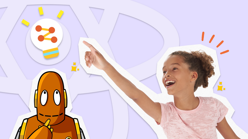 Student points to a light bulb above Moby's head