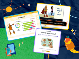 Collage of BrainPOP Jr. updates: all movies now in Spanish, Live Mode access, and new Texas Storyboards