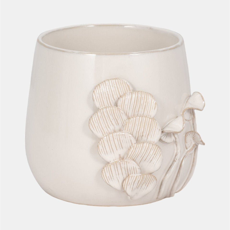 Thumbnail: Ceramic, 6" Mushroom Applique Planter, Ivory