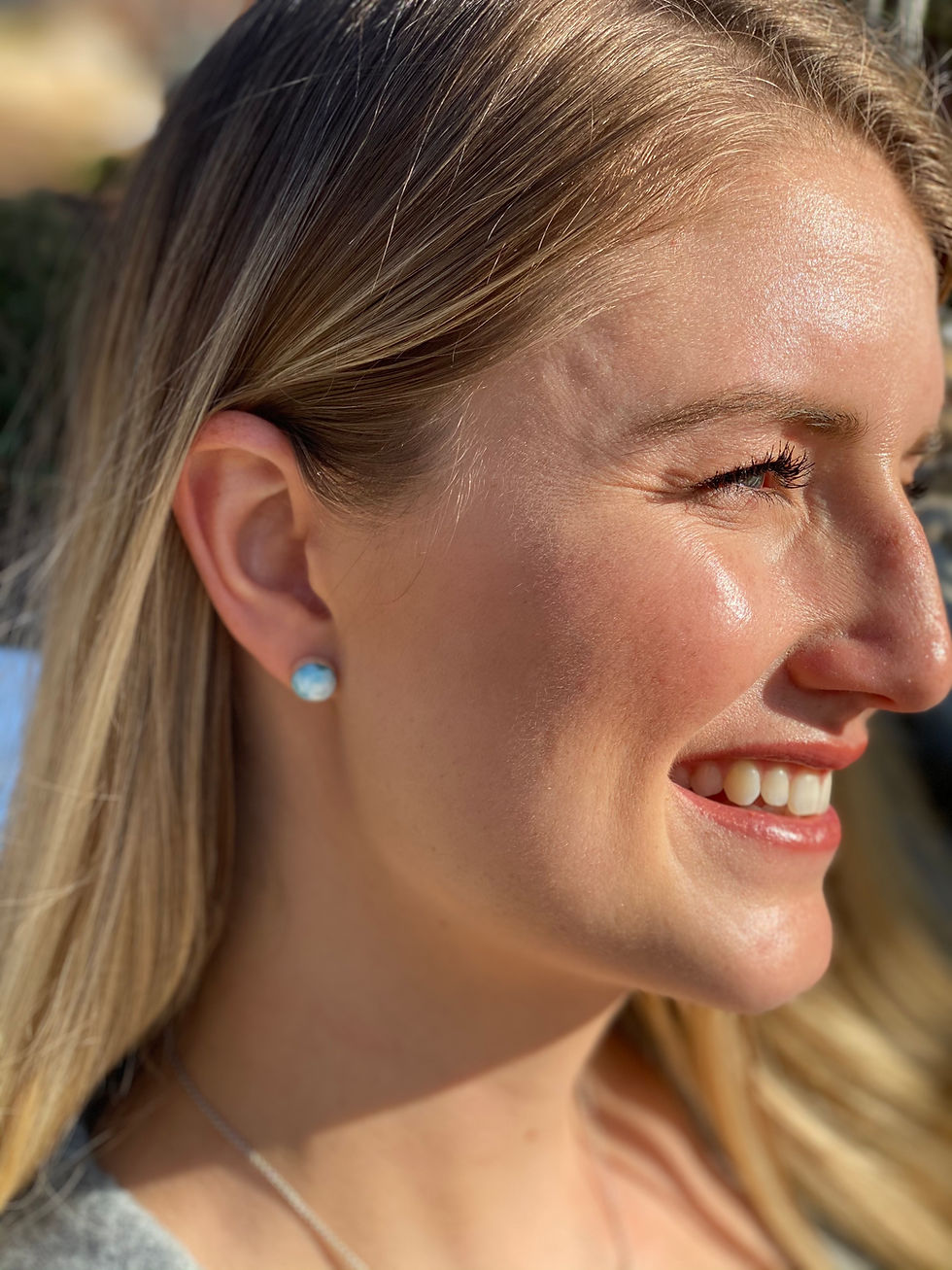Thumbnail: 1-9:Larimar 1/2 Circle Earrings    -  weight is 2grams each set