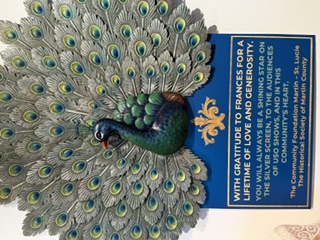 Peacock tribute display honoring Frances Langford in Stuart Florida