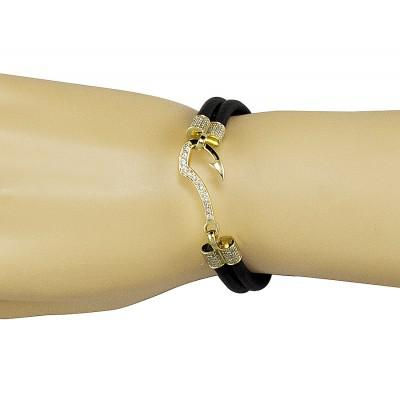Indexkép: 2 FEKETE BŐR KARKÖTŐ 14K SÁRGA ARANY HORGONY KAPCSOS ÉS 1.5CT GYÉMÁNT