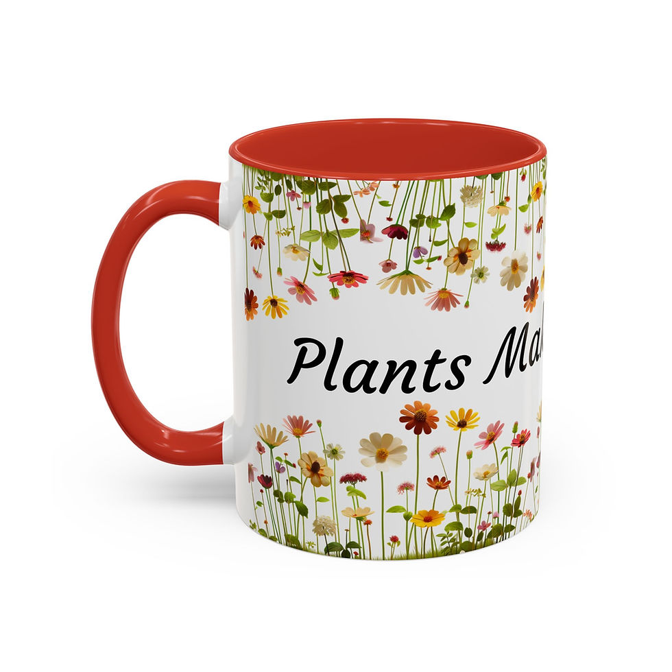Thumbnail: Floral Accent Mug, Plants Make Me Happy Coffee Cup, Plant Lover Gift Decor, 11oz