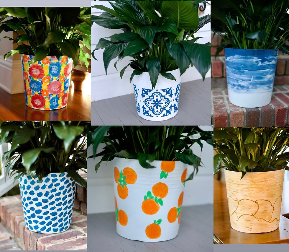 Thumbnail: "Sandy Gold Elegance" Planter Pot Hand Painted Large 10" Sturdy Plastic Material