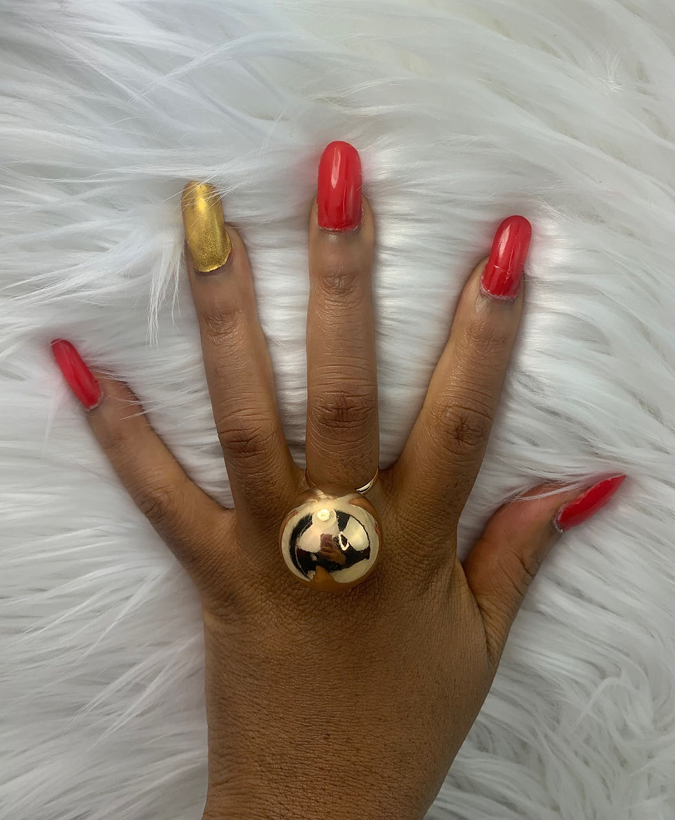Thumbnail: Adjustable Round Ball Chunky Huge Ring - Gold and Silver