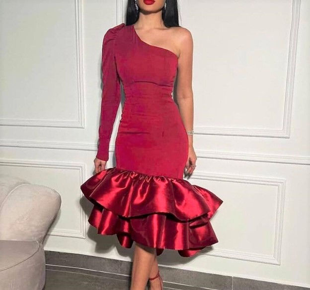 Thumbnail: One Shoulder Rose Pink Ruffle Dress