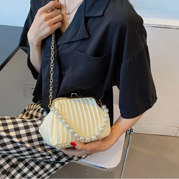 Thumbnail: Bridal Pleated Pearl Handle Purse