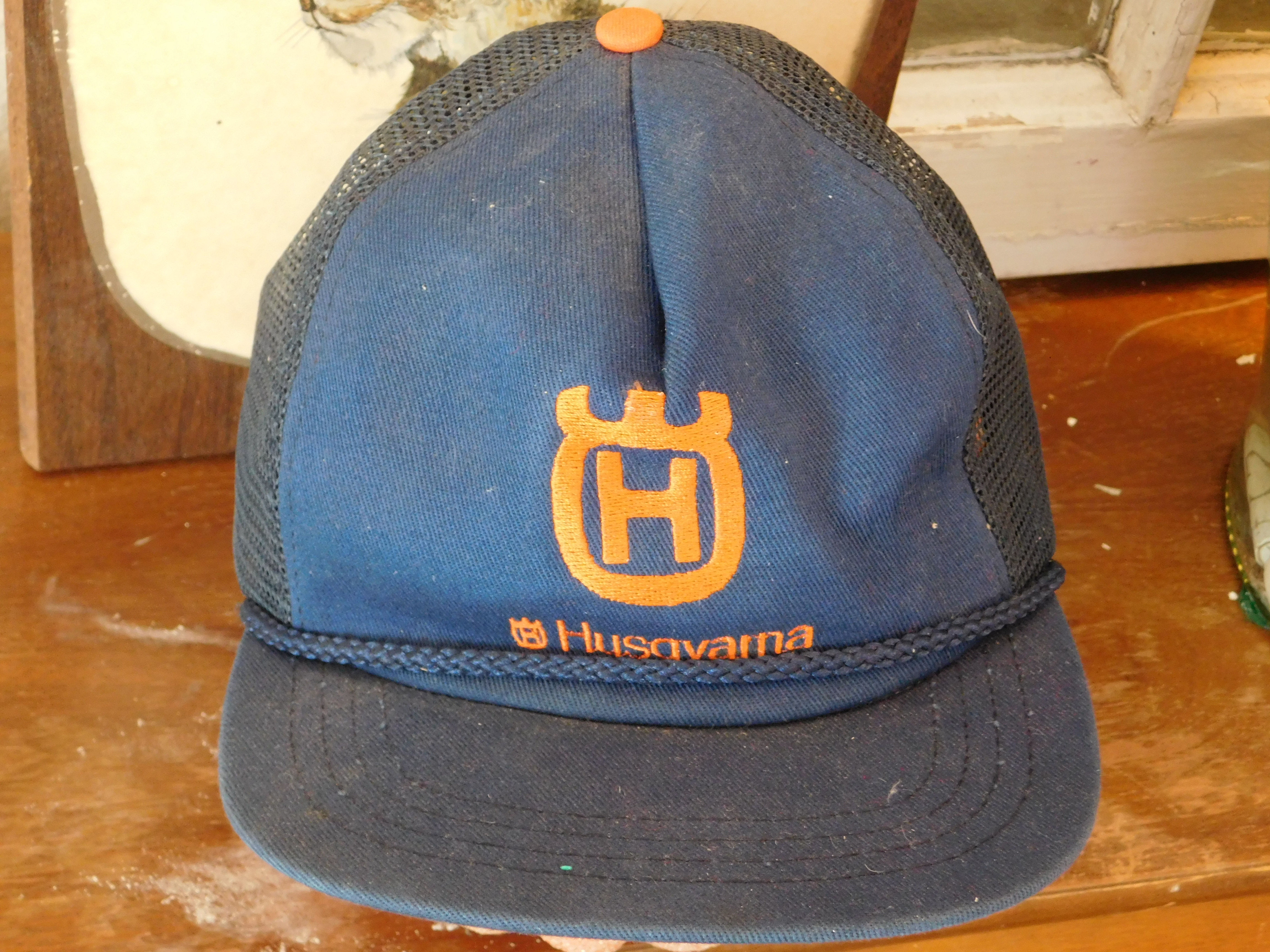 Husvarna hat vintage 1980s embroidered orange
