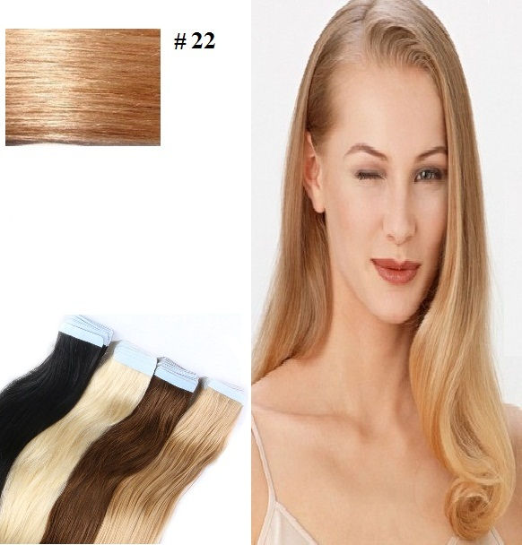 Blond clair #22 Tape bande adhésive 49-60 cm 10-20-30-40 bandes