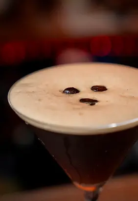 Our Espresso Martini. Cafe Moto's Blue Sky Espresso Beans, cinnamon turbanido, Tito's vodk