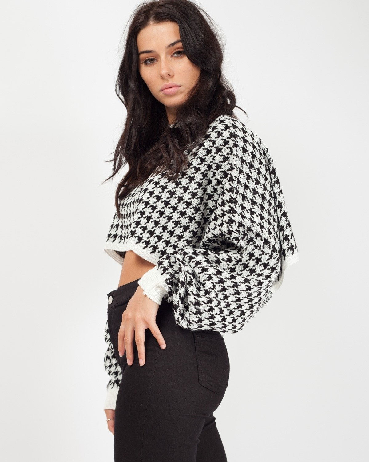 Hounds Tooth Cropped Jumper