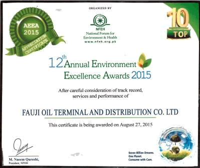 ANNUAL ENVIRONMENT EXCELLENCE CERTIFICATE