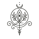 Logo with moon, arrow and botanical leaves