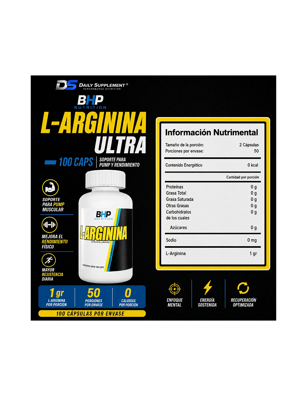 Miniatura: BHP L-Arginina Ultra 100 Caps | Soporte de Rendimiento y Energia
