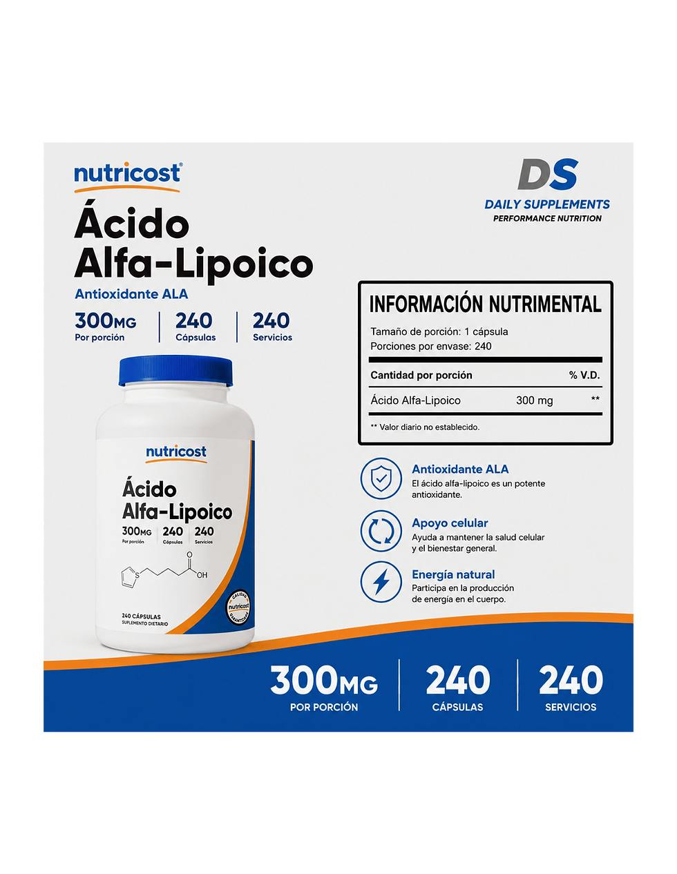 Miniatura: Nutricost Ácido Alfa-Lipoico 300 mg 240 Caps | Antioxidante ALA