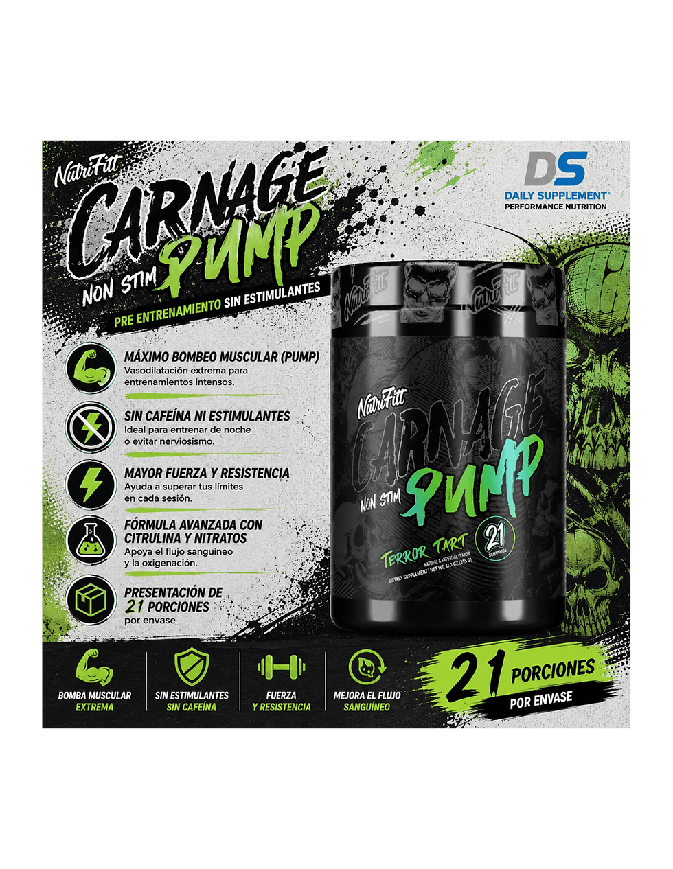 Miniatura: NTFitt Carnage Pump Non Stim 21 Serv | Pre Entrenamiento Sin Estimulantes