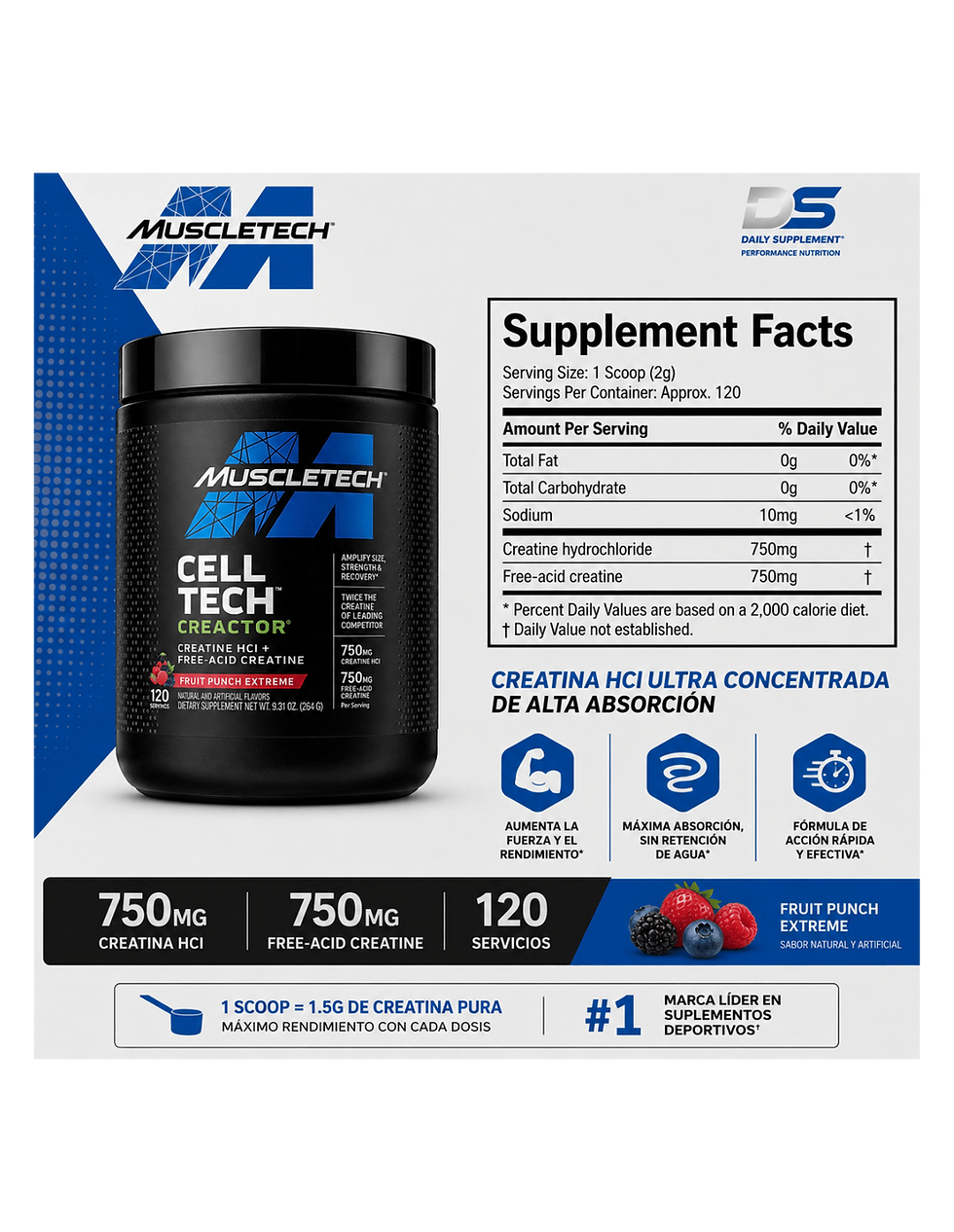Miniatura: MT Creactor 120 Servicios Creatina HCl Ultra Concentrada de Alta Absorción