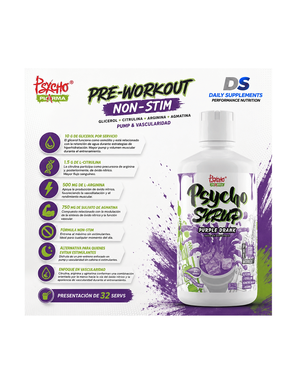 Miniatura: Psycho Pharma Psycho Syrup PWO Stim Free | Pre-Workout Non-Stim