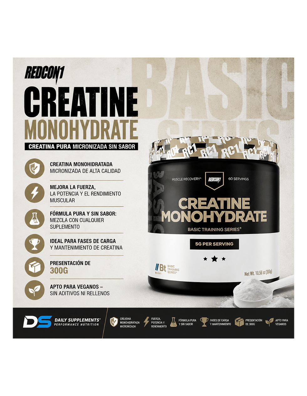 Miniatura: Redcon1 Creatine Monohydrate 300g – Creatina Pura Micronizada Sin Sabor