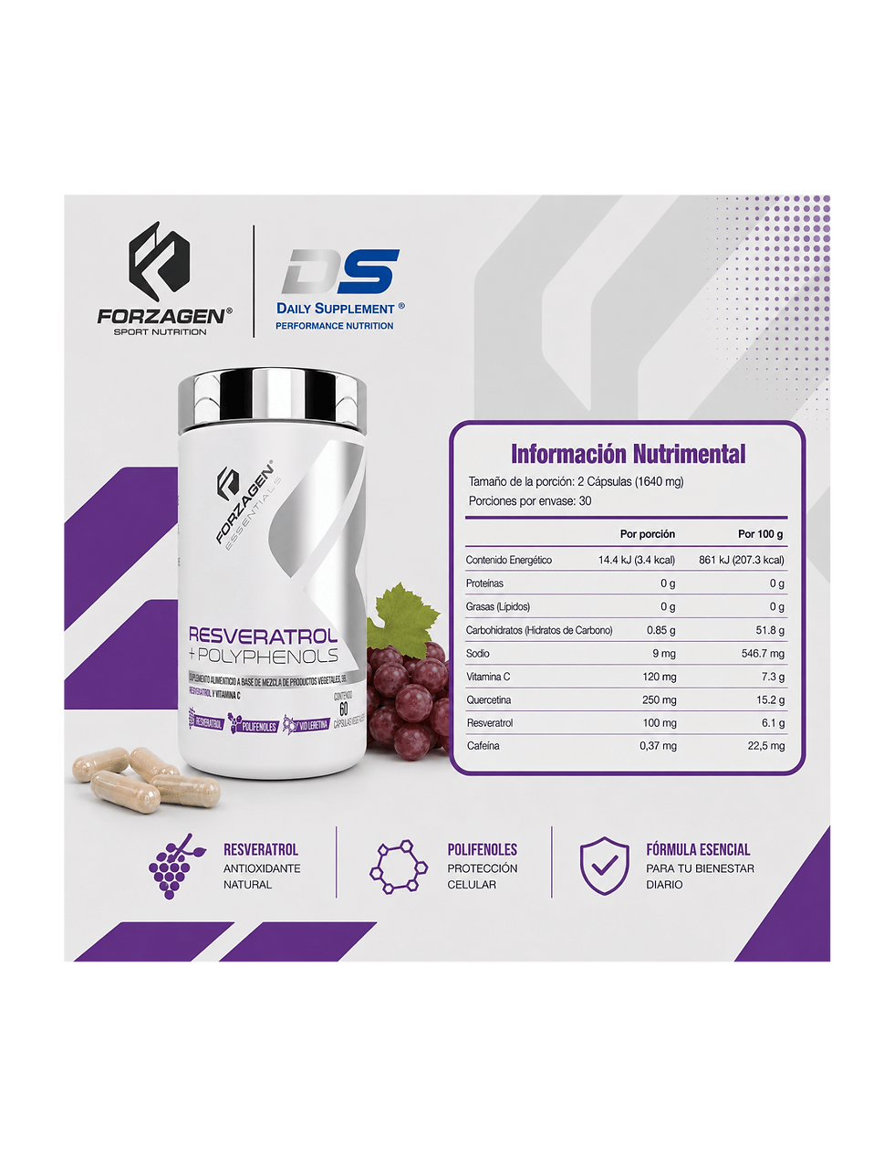 Miniatura: Forza Resveratrol + Polyphenols - Fórmula Esencial y Bienestar