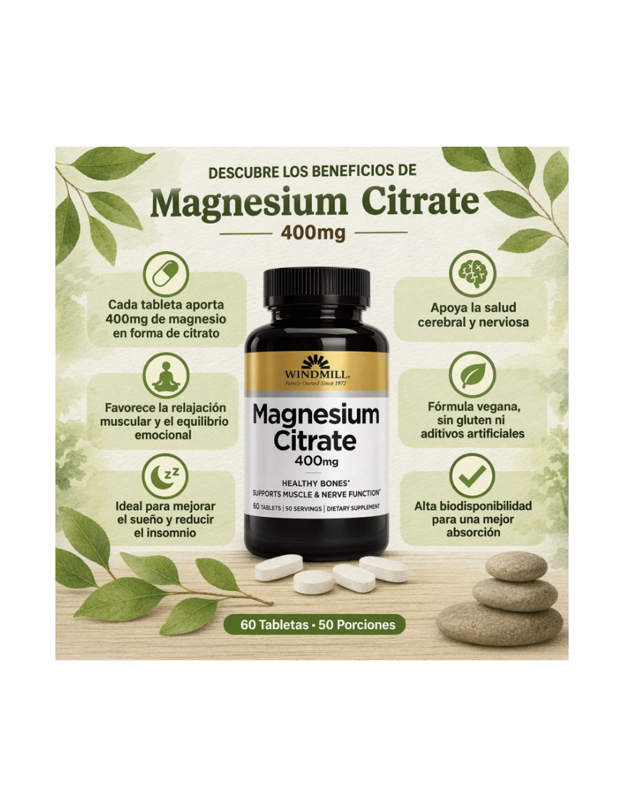 Miniatura: WHP Magnesium Citrate 400mg 60 Tabs | Apoyo Muscular y Nervioso Natural