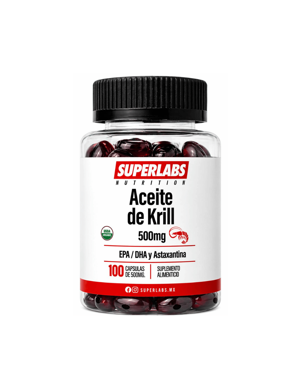 Superlabs Aceite de Krill 500mg – 100 Cápsulas Omega 3 con EPA y DHA