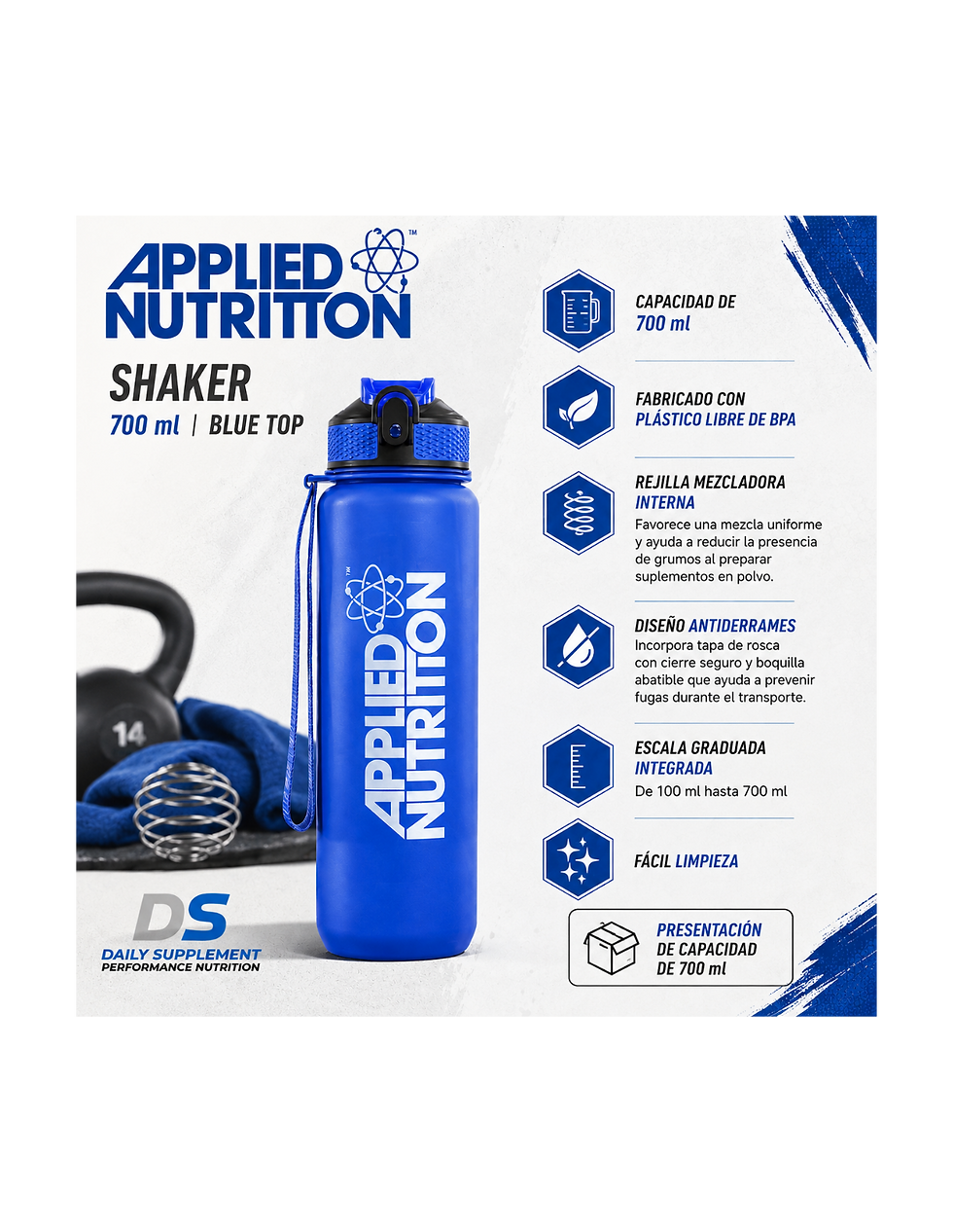 Miniatura: Shaker Applied Nutrition 700 ml Blue Top | Mezclador Deportivo Libre de BPA