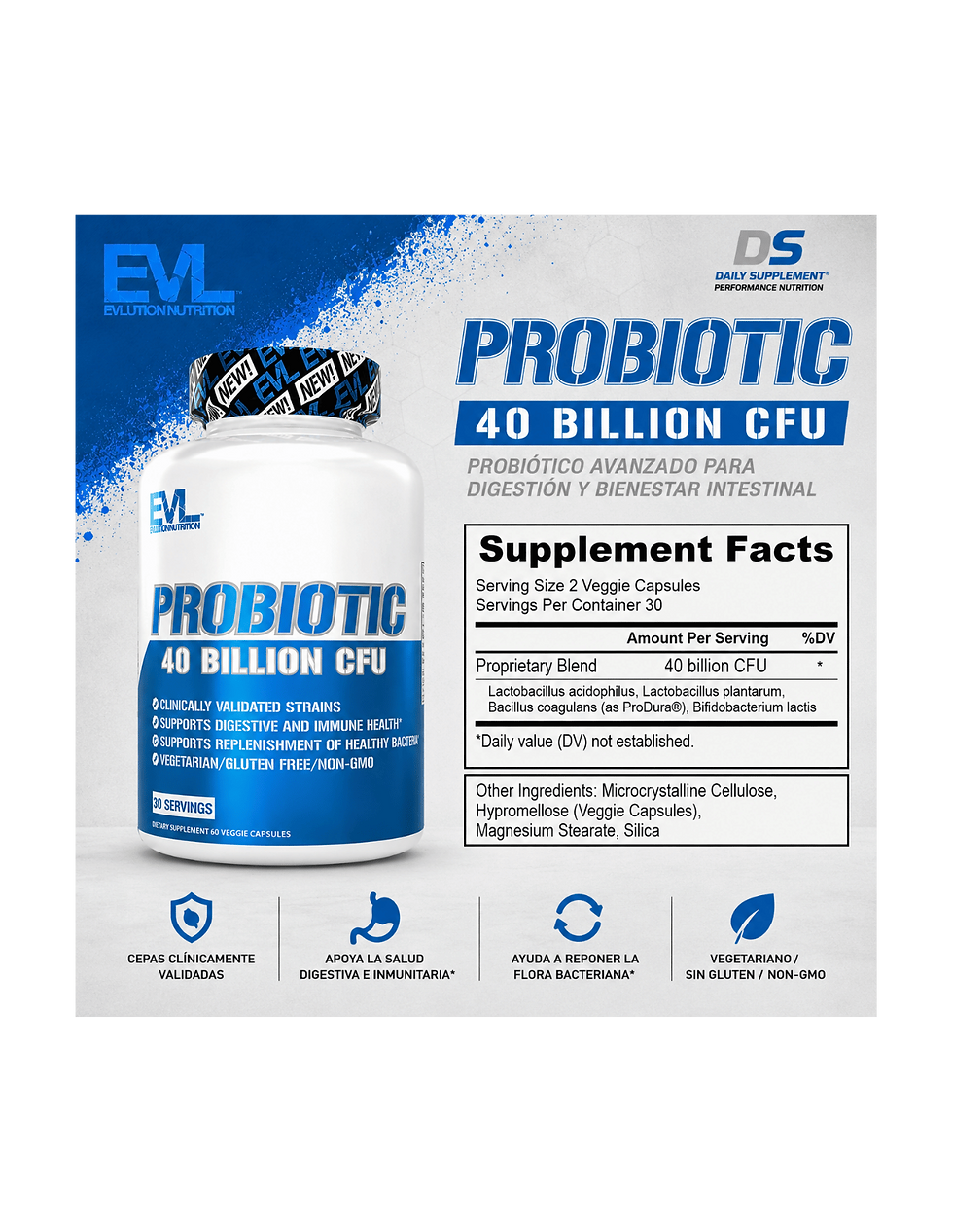 Miniatura: EVL Probiotic 60 Cts – Probiótico Avanzado para Digestión y Bienestar Intestinal