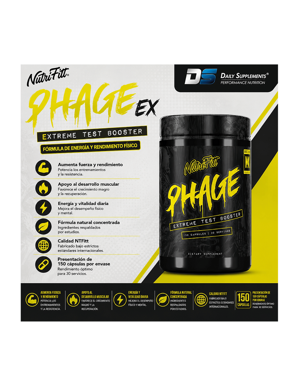 Miniatura: NTFitt Phage Ex 150 Caps | Formula de Energia y Rendimiento Fisico