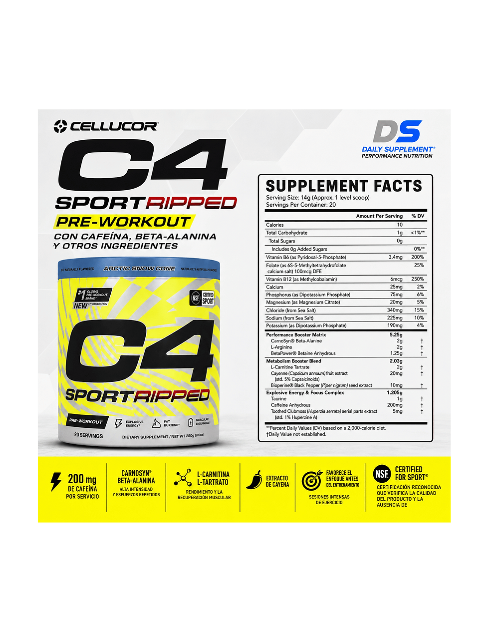 Miniatura: Cellucor C4 Sport Ripped 20 Servicios | Pre Entreno con Cafeína, Beta-Alanina y