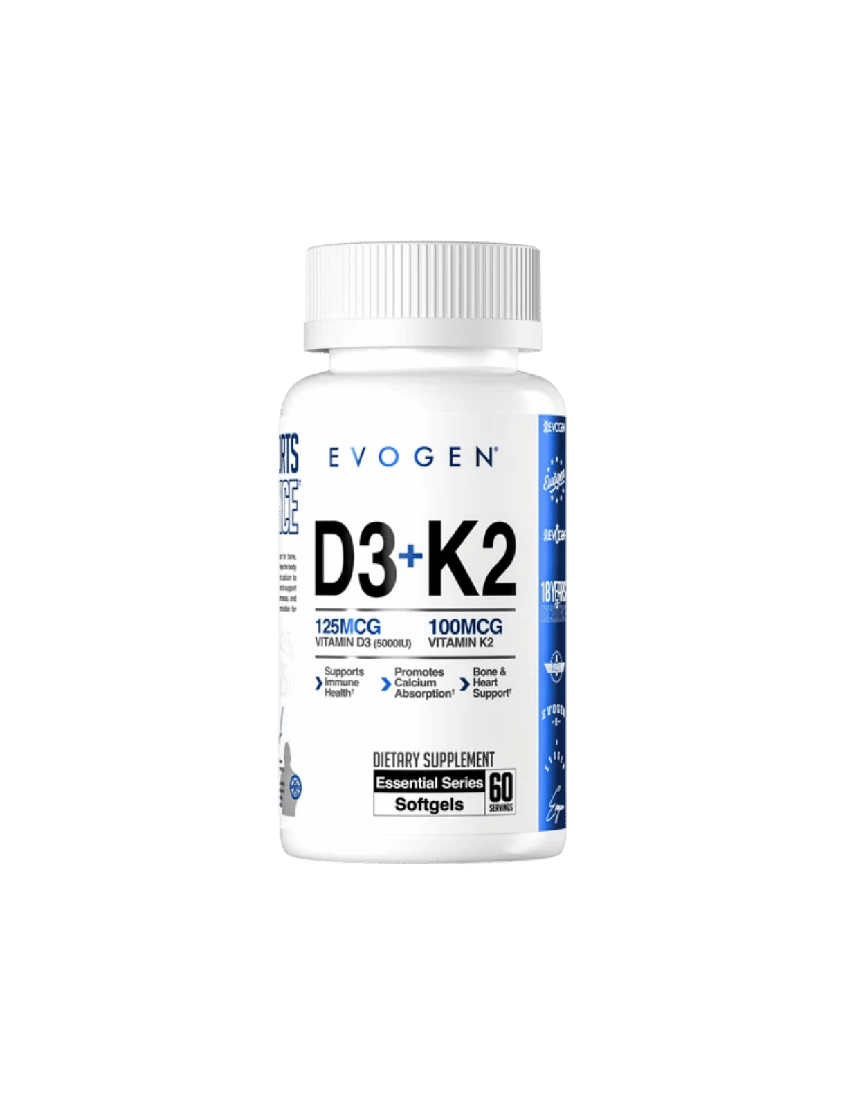 Evogen Vitamin D3 + K2 5000 IU | 100 mcg K2 MK-7 | 60 Serv | Salud Ósea y Nutric