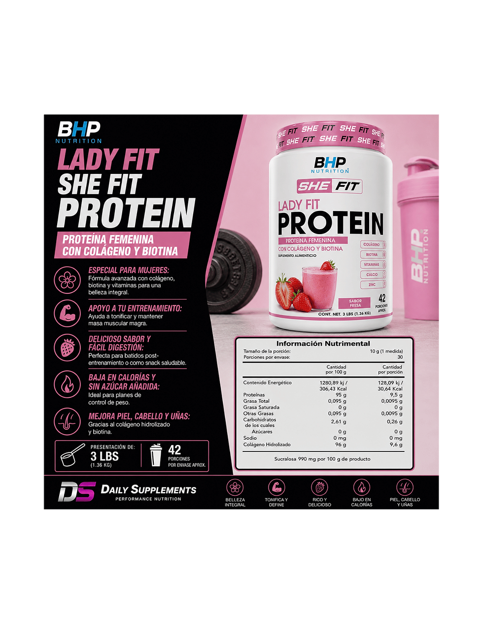 Miniatura: BHP Lady Fit She Fit Protein 3 Lbs – Proteína Femenina con Colágeno y Biotina