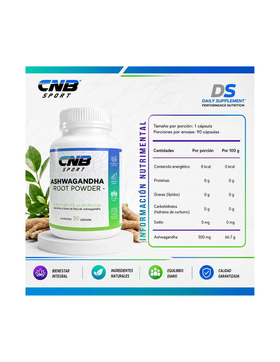 Miniatura: CNB Ashwagandha 500 mg 90 Caps | Extracto Natural para Manejo del Estres