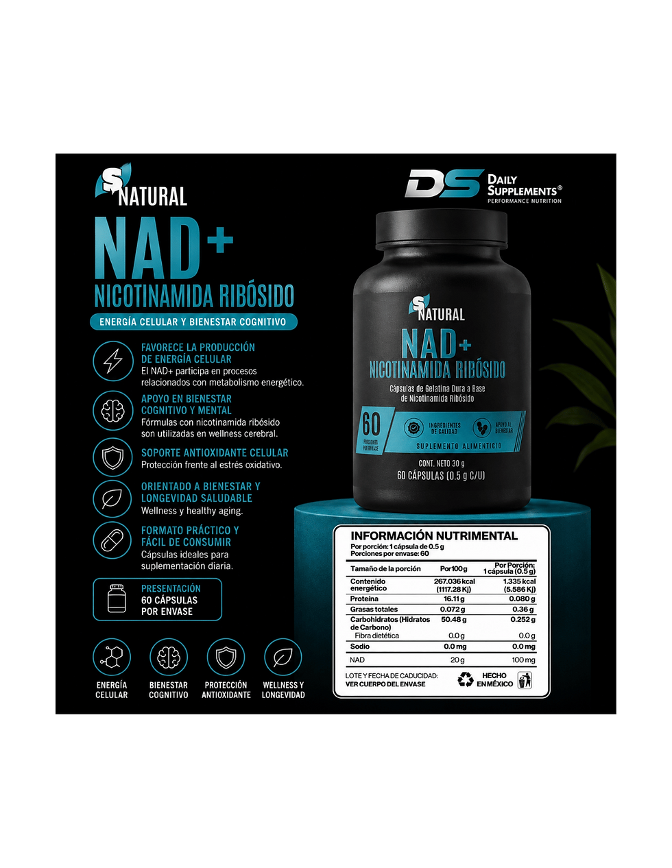 Miniatura: S Natural NAD+ Nicotinamida Ribosido 60 Caps | Energia y Bienestar
