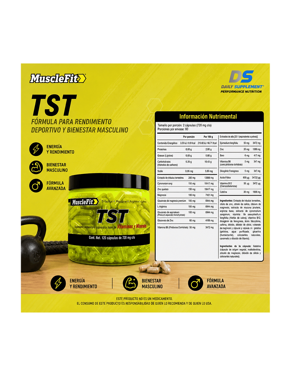 Miniatura: MuscleFit TST 120 Caps | Fórmula para Rendimiento Deportivo y Bienestar Masculin