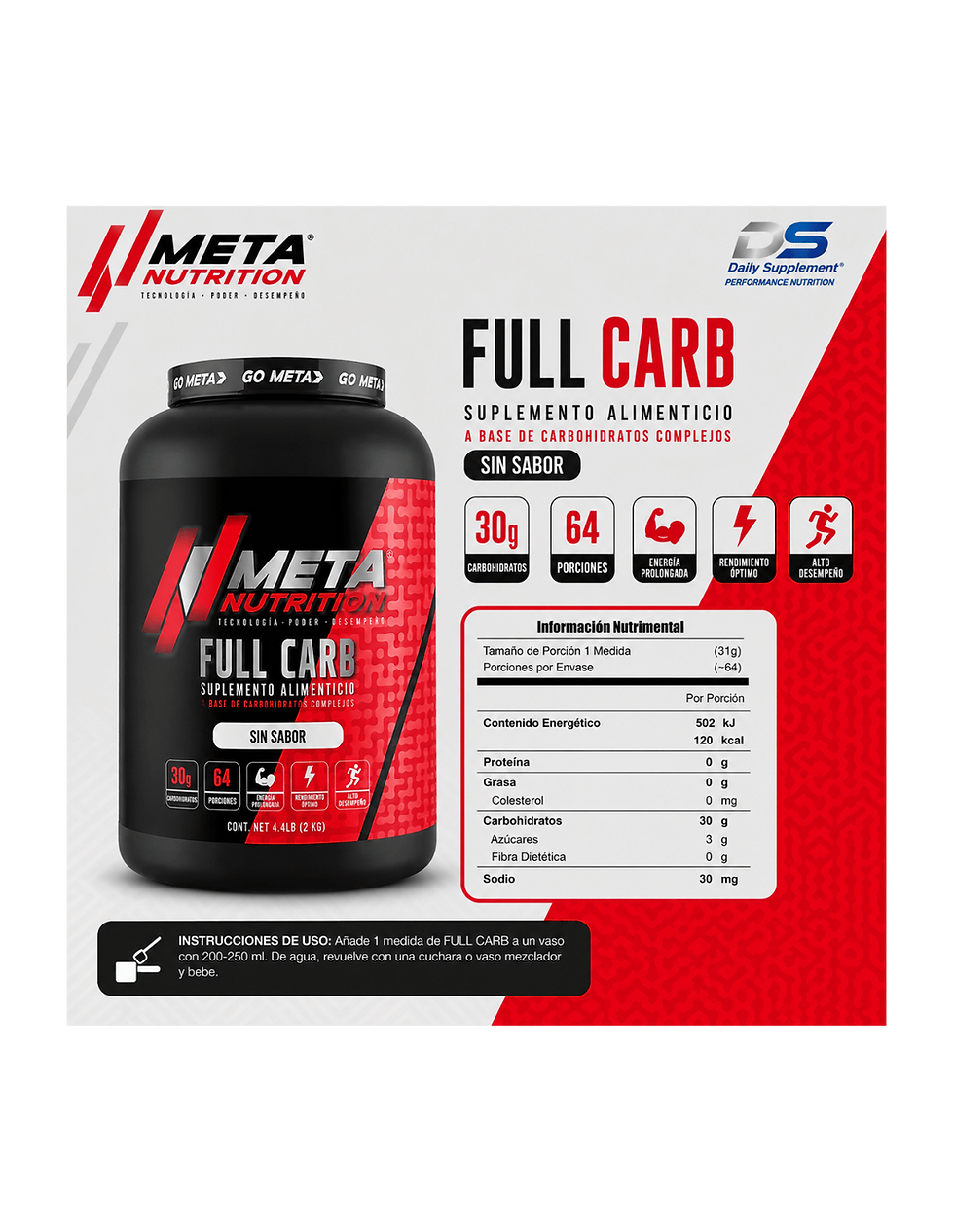Miniatura: Meta Full Carb 4.4 Lbs Sin sabor | Carbohidratos en Polvo para Volumen