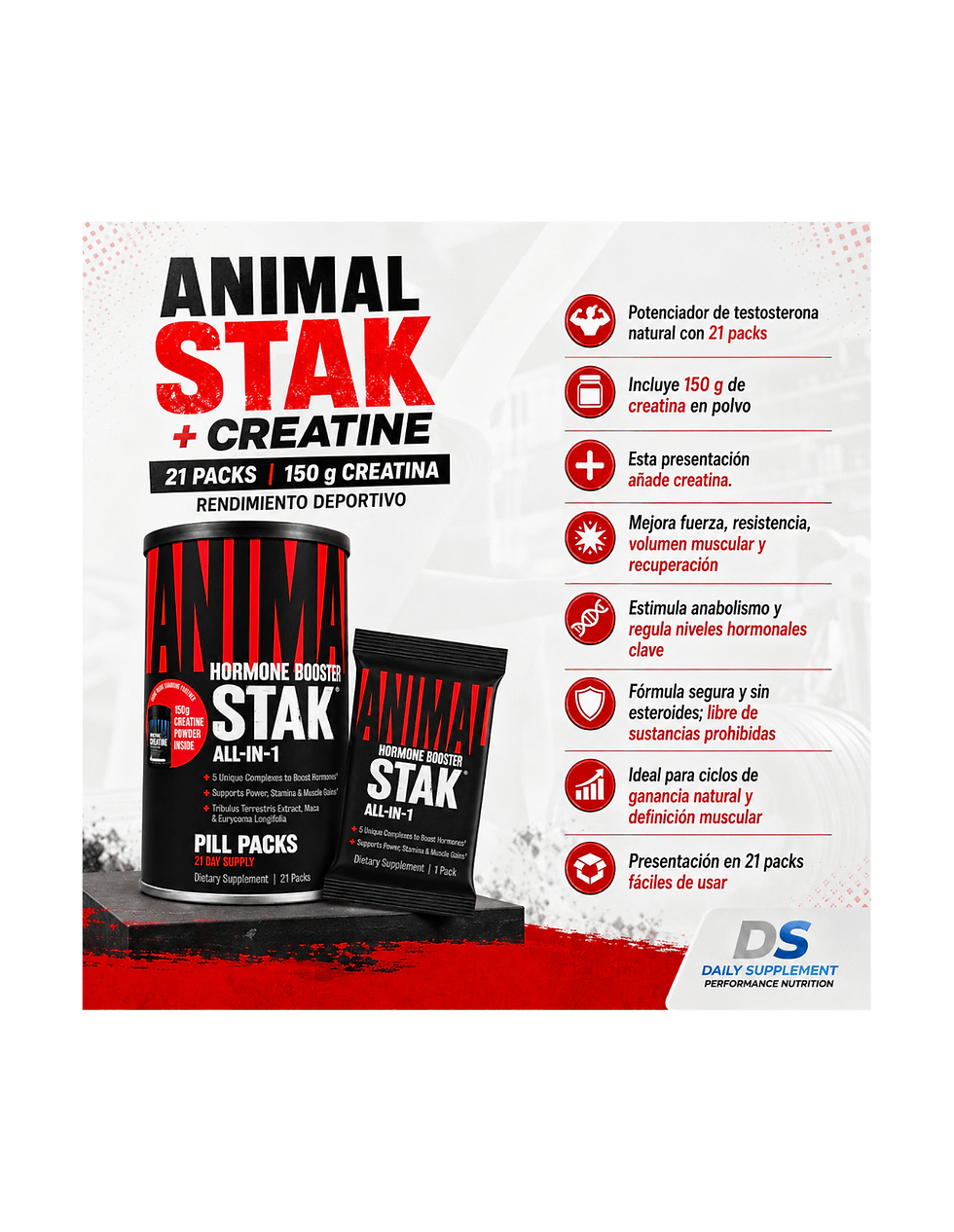 Miniatura: Universal Animal Stak + Creatine 21 Packs | 150 g Creatina | Rendimiento